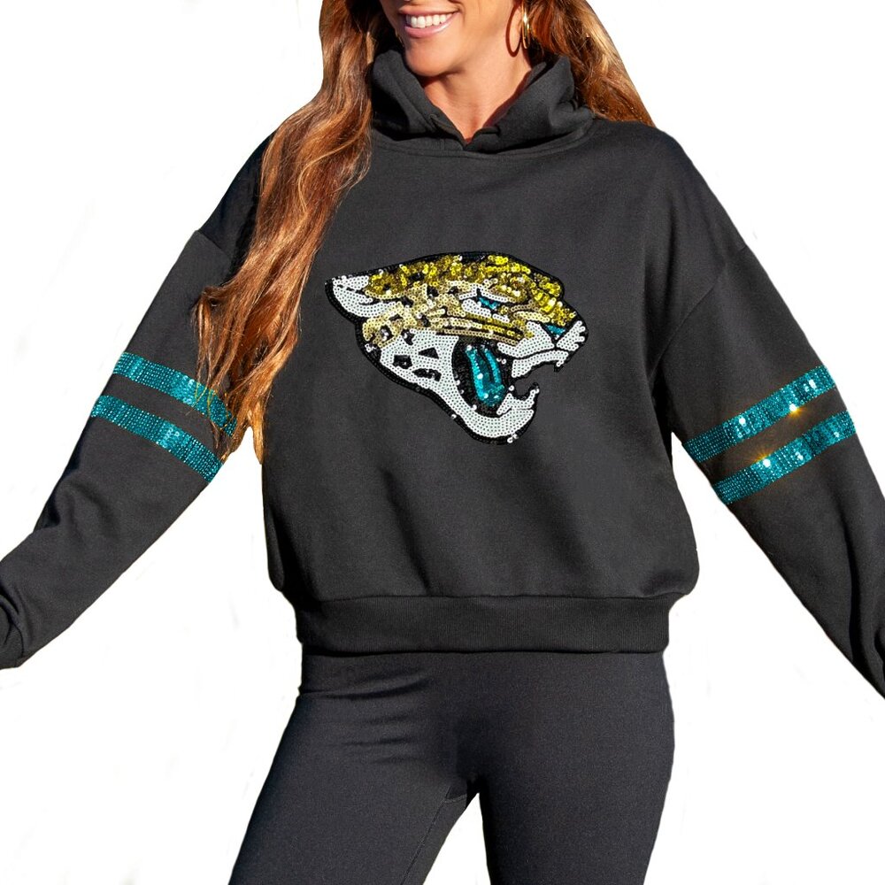 NFL Jacksonville Jaguars Black Cropped Sequin Hoodie